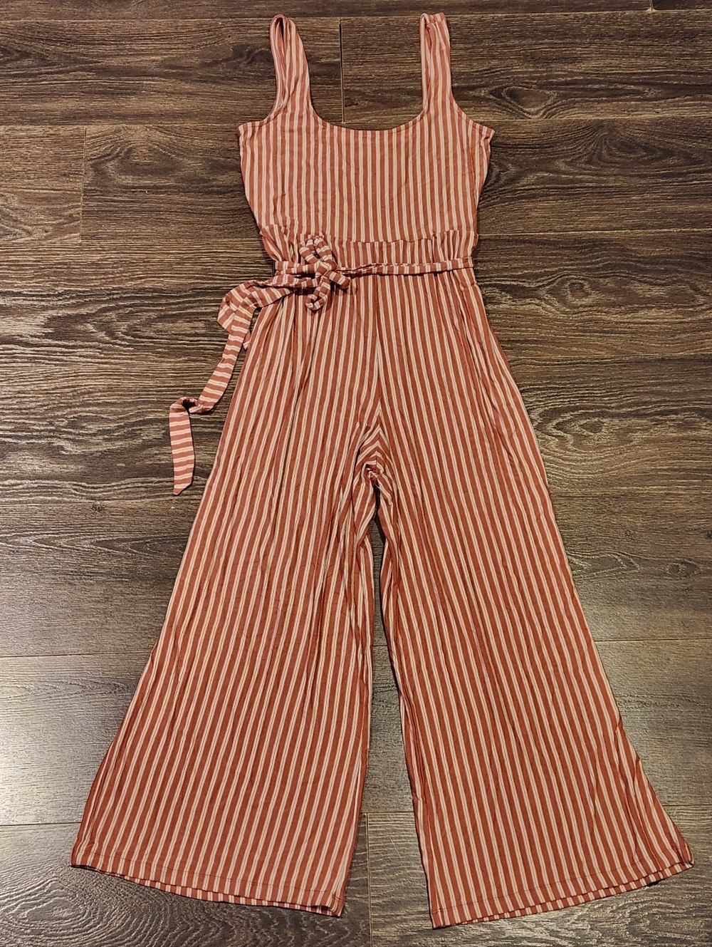 American Eagle Outfitters Rust and White Striped Jumpsuit